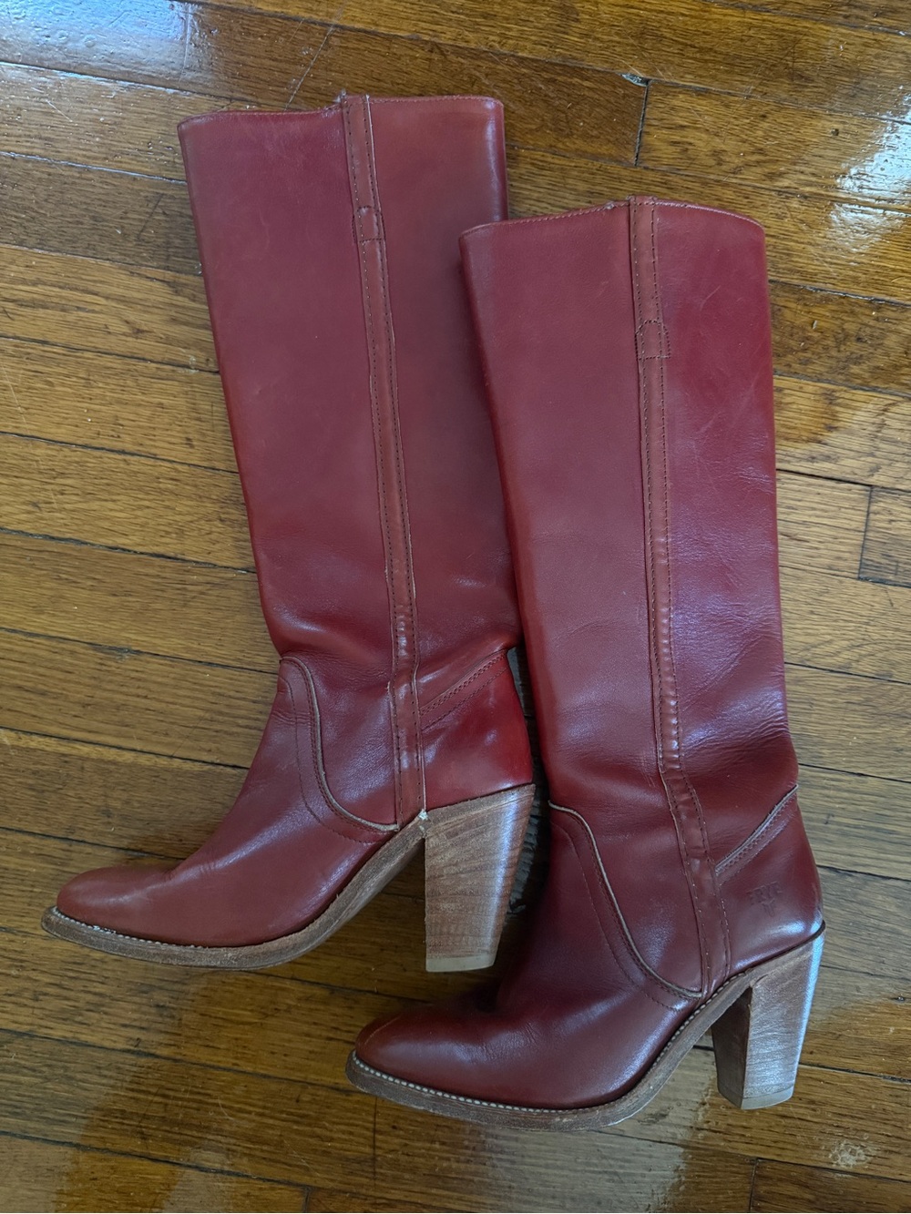 Frye Tall Leather Boots in Burgundy